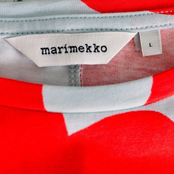 Marimekko - Bold Print - Long T Shirt Dress - Red & Light Blue - Size Large - Picture 3 of 8